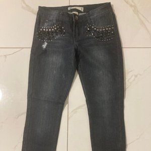 INK size 5 very dark blue jeans with rhinestones and ankle zippers